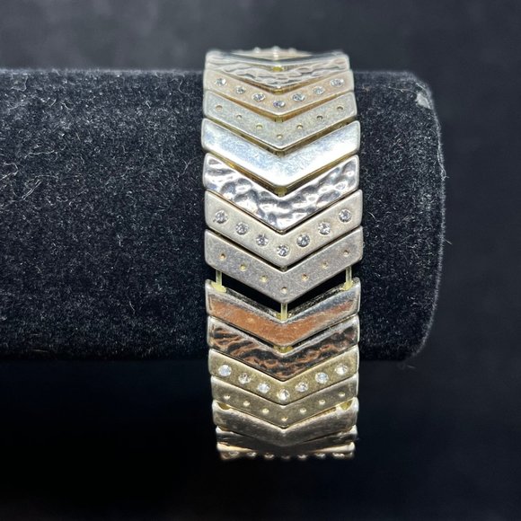 Premier Designs Heavy Silver Tone & Rhinestone Zig Zag Stretch Bracelet (3789) - Picture 2 of 7